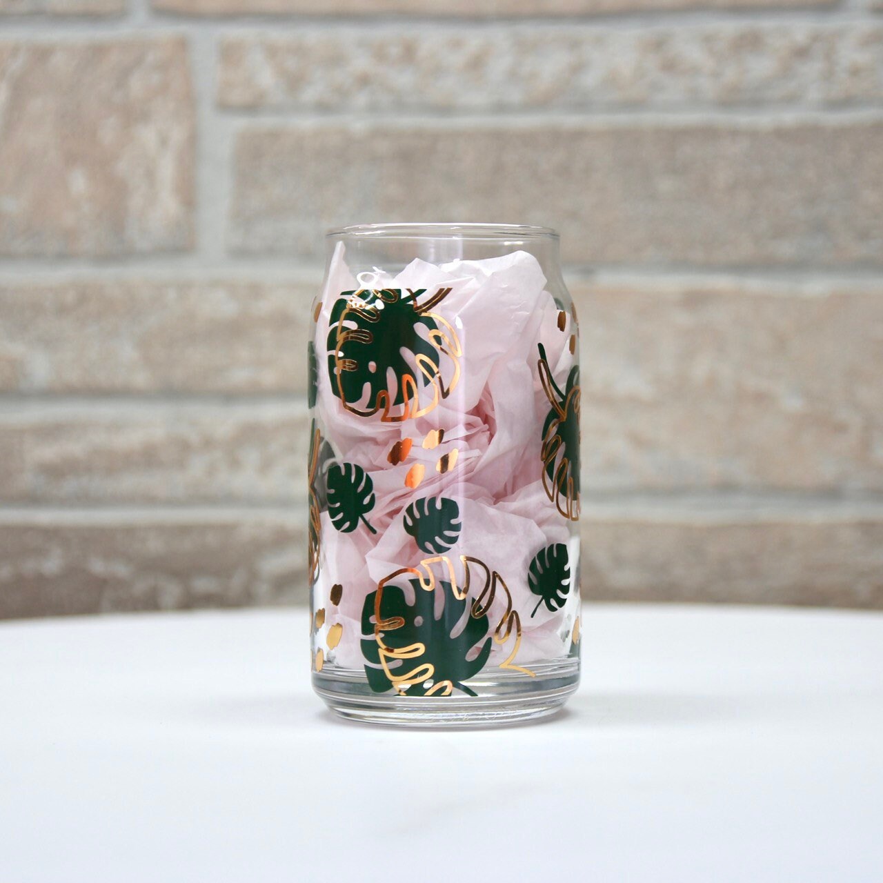 Monstera Leaf Glass Beer Can Cup, Ice Coffee cup for on the go