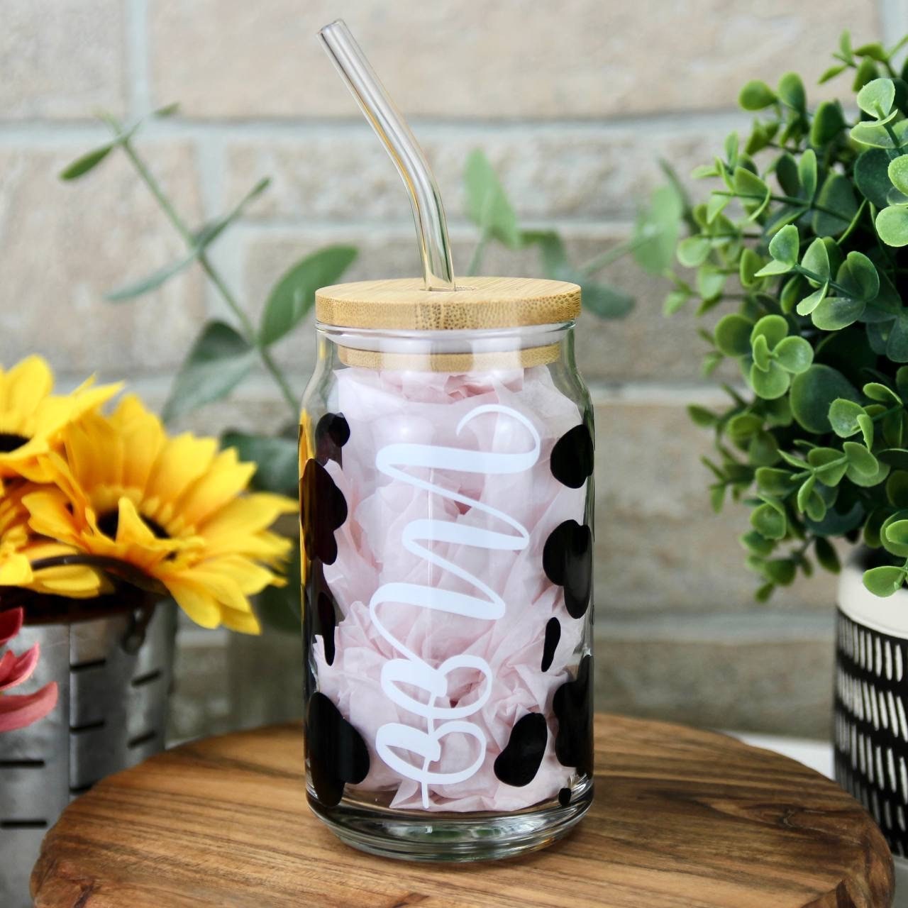 Personalized Cow Print Glass Beer Can Cup, Personalized Glass Tumbler –  Simply Perfect Designs